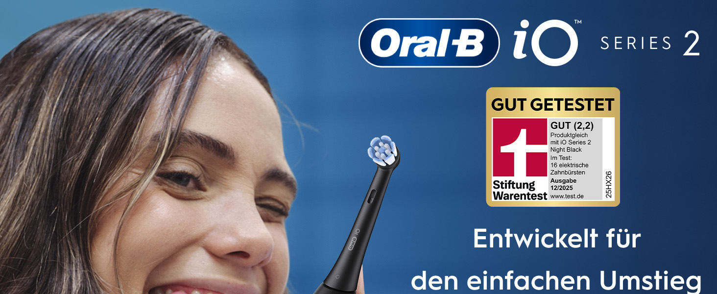 Електрична зубна щітка Oral-B iO Series 2, чорна (Night Black), 3 режими чищення, набір з 2 щіток та дорожнім футляром