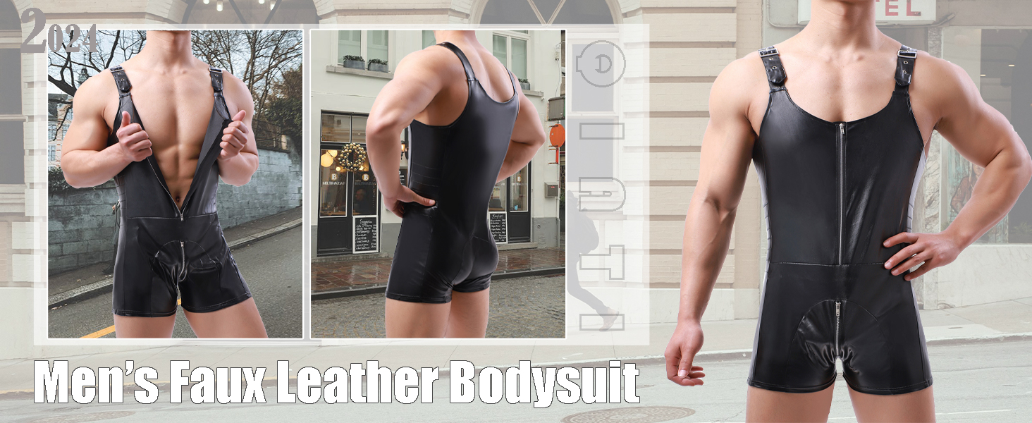 Чоловічі шорти QiaTi без рукавів, лосини на блискавці з екошкіри, боді з 2 кишенями, для повсякденного та клубного стилю, чорний, XL