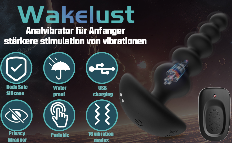Анальні вібратори WakeLust для початківців: 16 режимів, пульт ДУ, 5 розмірів, стимулятор G-точки та простати, масажер для пар, жінок та чоловіків