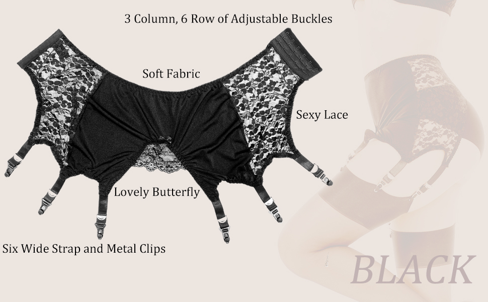 Жіночий корсетний пояс KLONKEE з 6 гачками, широкі мереживні шорти-тримачі, мереживні панчохи-тримачі з 6 регульованими металевими затискачами, чорний