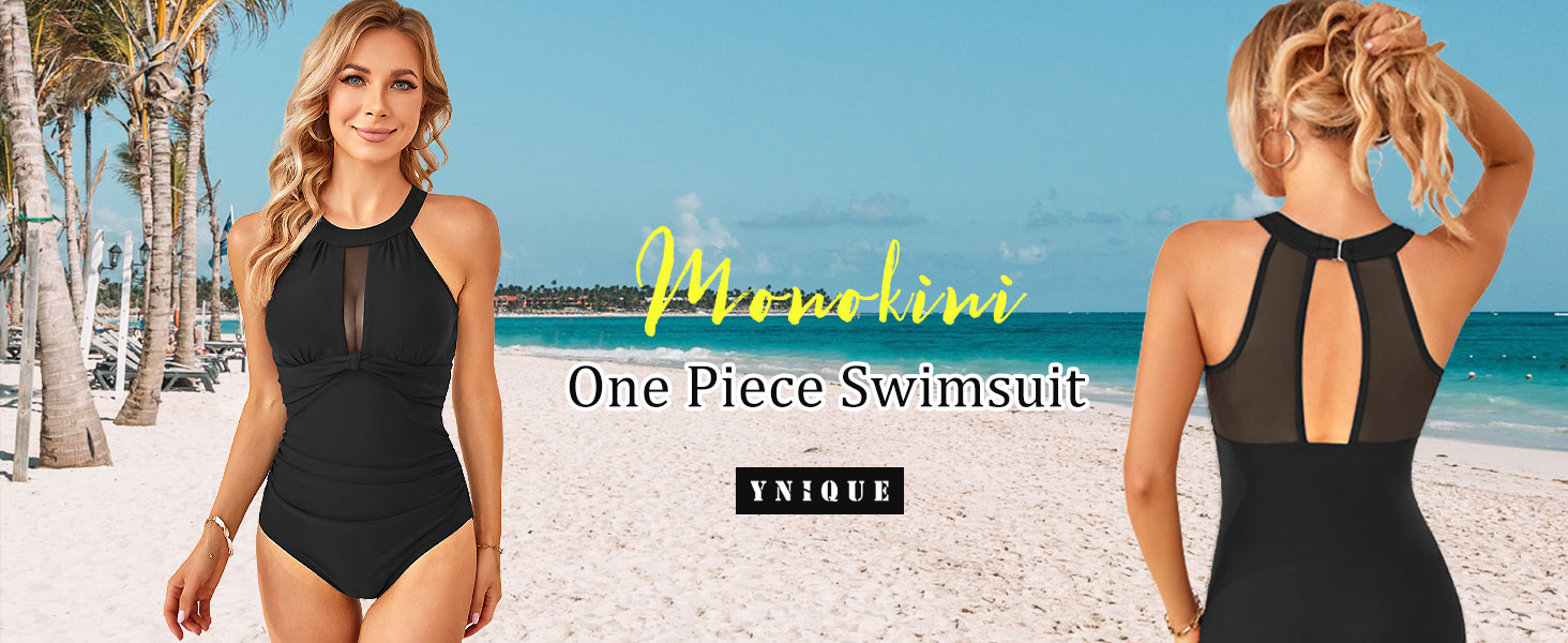 Купальник жіночий YNIQUE з пуш-ап, мереживний, для корекції живота, розмір L, чорний