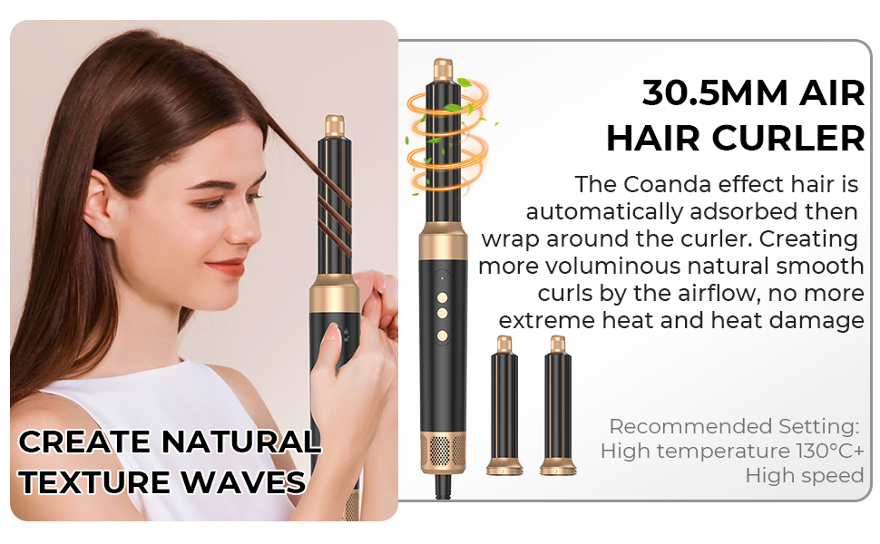 Мультистайлер для волосся 5 в 1 MogaWave Airstyler Pro 1000W: стайлер-фен, плойка для завивки та об'ємна щітка з іонізацією, коричневий