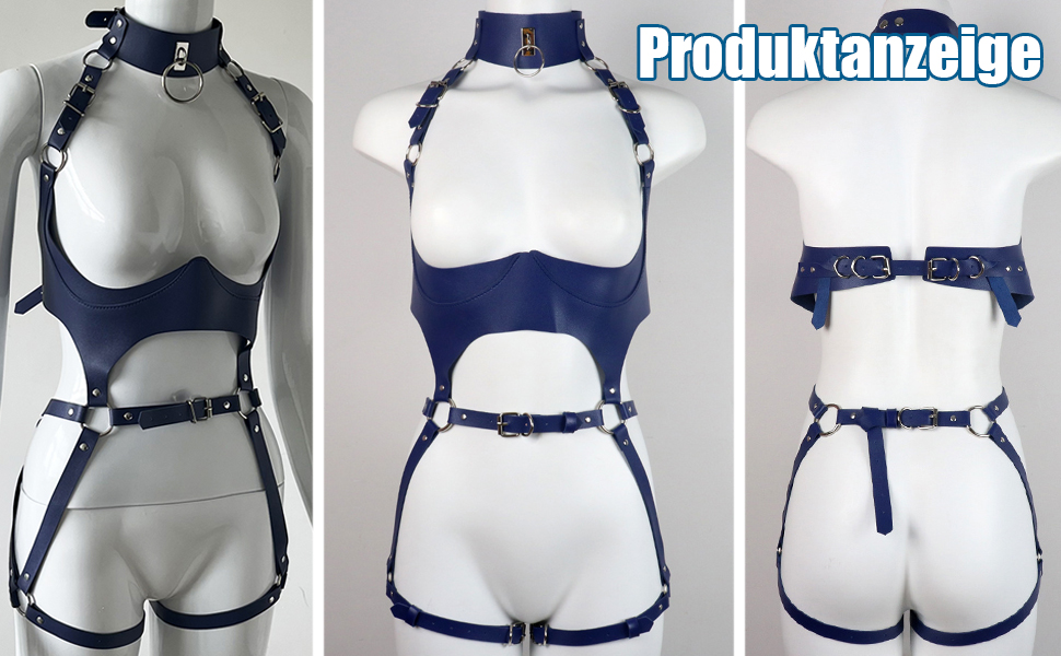 ALMYMM Жіночий сексуальний шкіряний фіксатор, корсет, нагрудник, набедренний виробіток, ланцюжок для ніг, SM-нагрудник, костюм для вечірки, одяг для клубу, фетиш-іграшки для жінок, косплей (Блакитний)