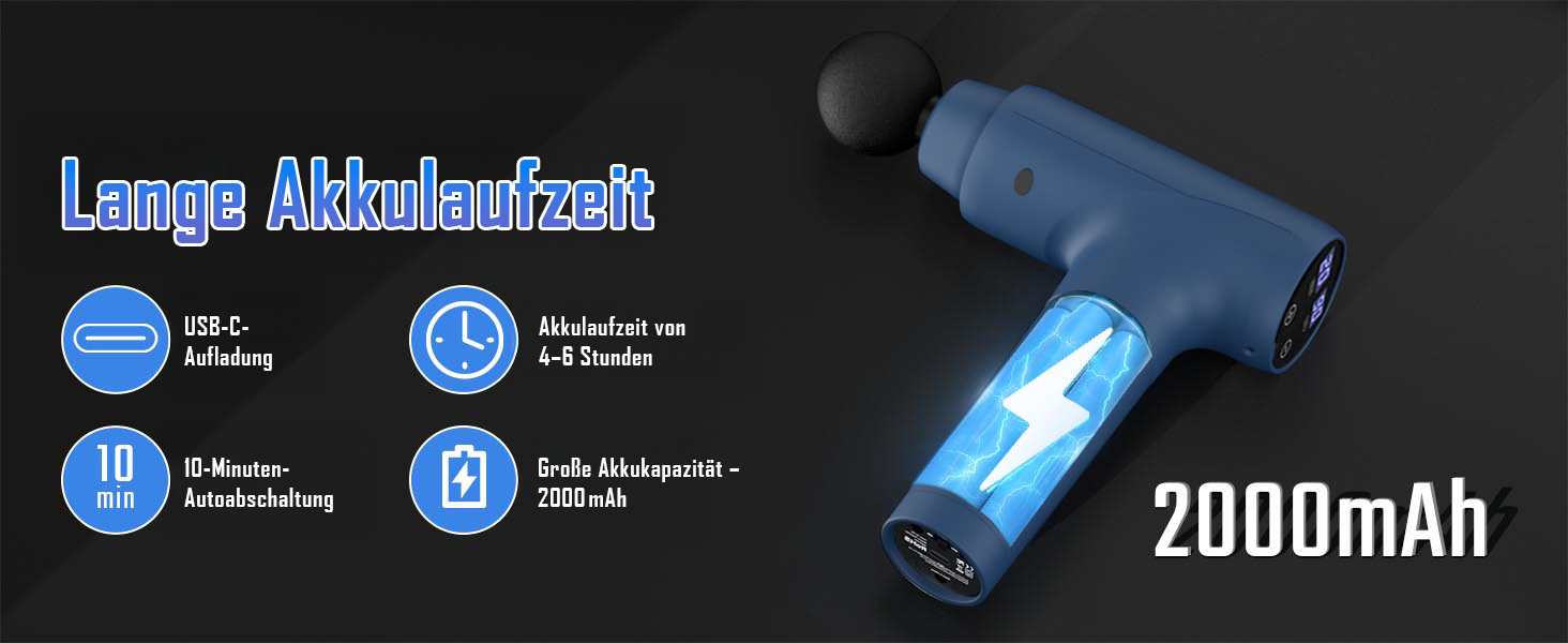 Перкусійний масажер Massage Gun з LED-екраном, електричний масажний пістолет для м'язів: 20 швидкостей, 9 насадок, сумка для перенесення, синій