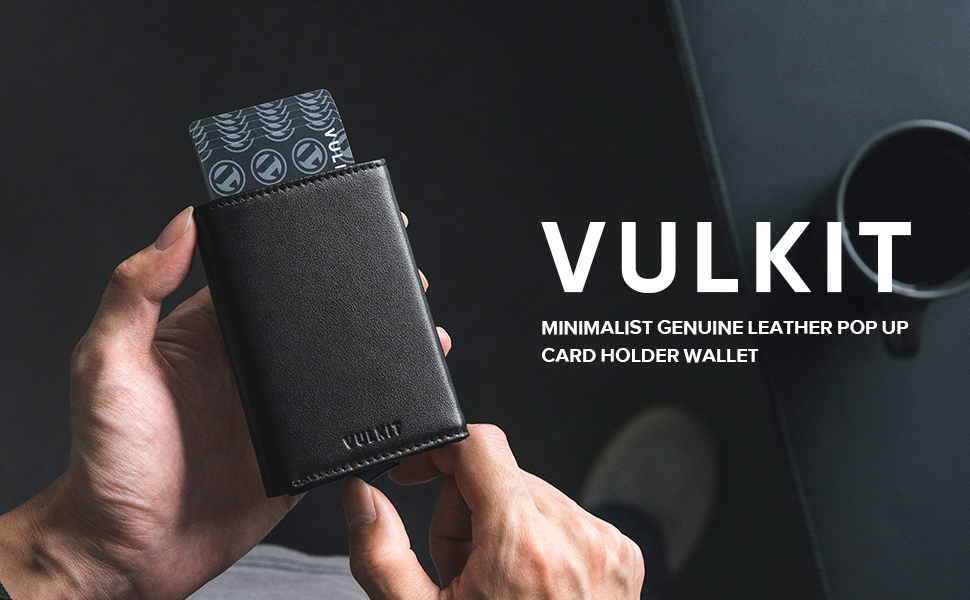 Шкіряний чоловічий картхолдер VULKIT з Pop-up механізмом, RFID-захистом, відділенням для купюр та вікном для ID (натуральна шкіра, чорний)