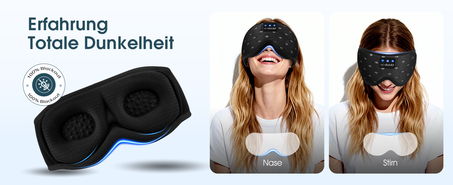 Bluetooth маска для сну з навушниками LC-dolida, повна блокировка світла, м'яка тканина (Jet Black)