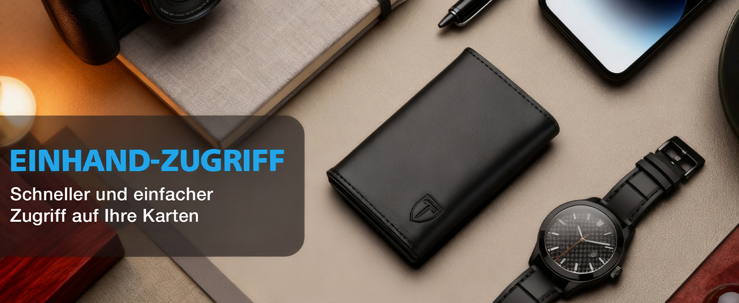 Тонкий чоловічий гаманець TENBST з RFID-захистом та монетницею, преміум шкіряний картхолдер на 10 карток, чорно-помаранчевий