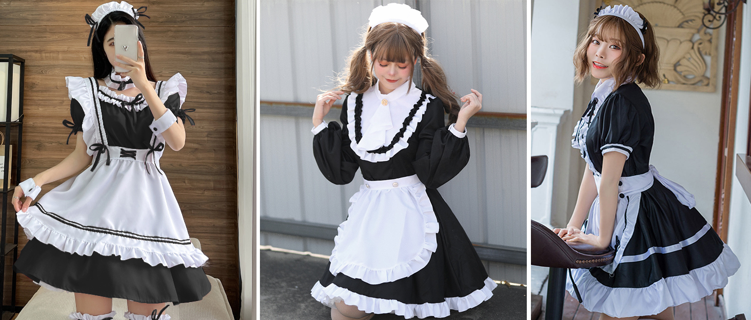 Костюм горничної в стилі аніме, чорний, XL. Комплект для косплею та Хелловін