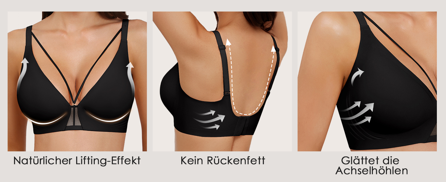 Чорний бюстгальтер без кісточок Push Up, безшовний, для сну, V-подібний виріз, класичний, M