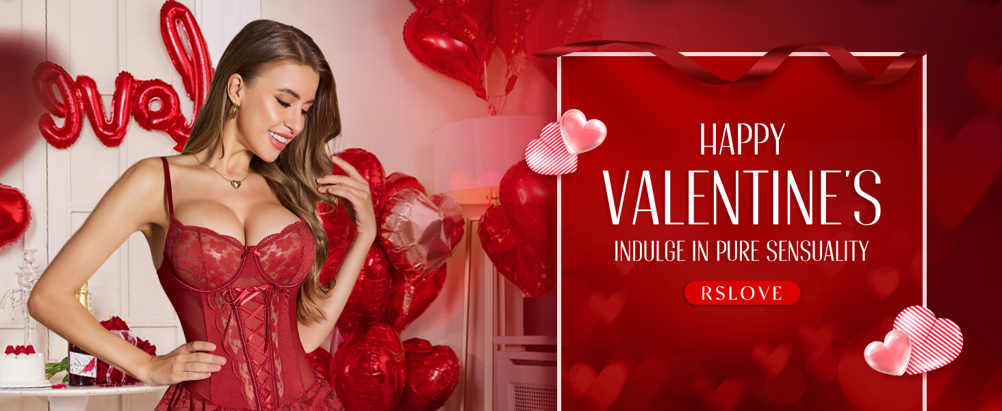 Сексуальна білизна RSLOVE для жінок: бюстгальтер на кісточках з ефектом пуш-ап, регульовані бретелі, фігурна шнурівка та стрінги, чорний колір