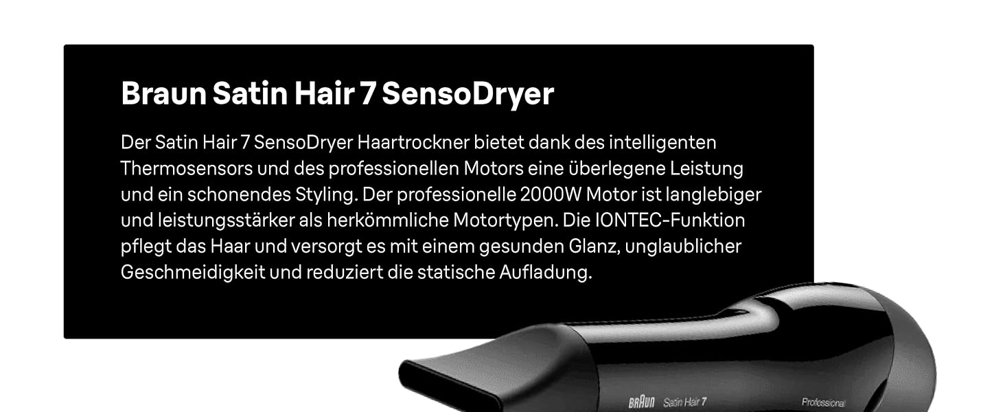 Професійний фен для волосся Braun Satin Hair 7 SensoDryer HD785 з термосенсором, IonTec та дифузором, чорний