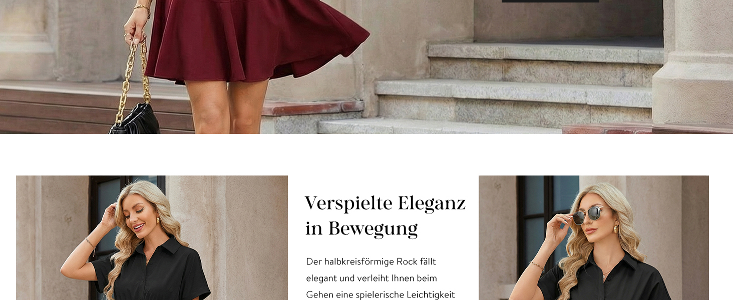 Сукня Beluring Bluenkleid жіноча літня коротка з V-подібним вирізом, червона (S) з кишенями та ґудзиками