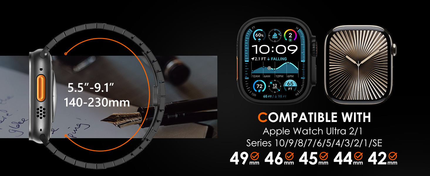 Металевий ремінець CHANCHY для Apple Watch Ultra 3/2/1, Series 11/10/9/8/7/6/5/4/3/2/1, SE — сталевий браслет (чорний, 42/44/45/46/49 мм)