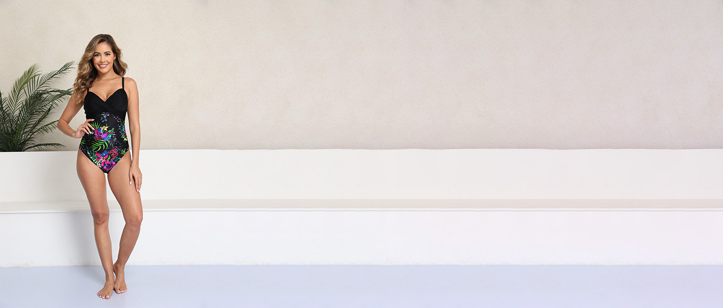 Купальник жіночий Halcurt з животом, з чашками, з драпіруванням, суцільний, з V-подібним вирізом, чорний у горошок, S-XXL