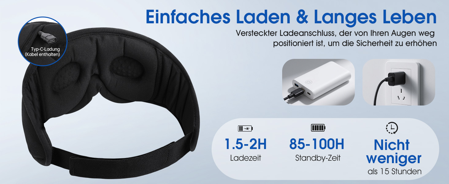 Bluetooth маска для сну LC-dolida зі звуком HiFi, світлонепроникна з бамбукової бавовни, Bluetooth 5.4, регульований ремінець, чорна