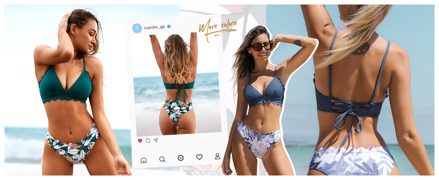 CUPSHE Bikini Set: двокомплектний купальник з мушлею, тропічний принт, зелений