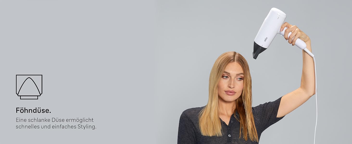 Фен для волосся Braun HD4.2 з дифузором та вузьким соплом, технологія Super IONTEC, 2100 Вт, 3 режими температури та швидкості, чорно-сірий (BRHD210E)
