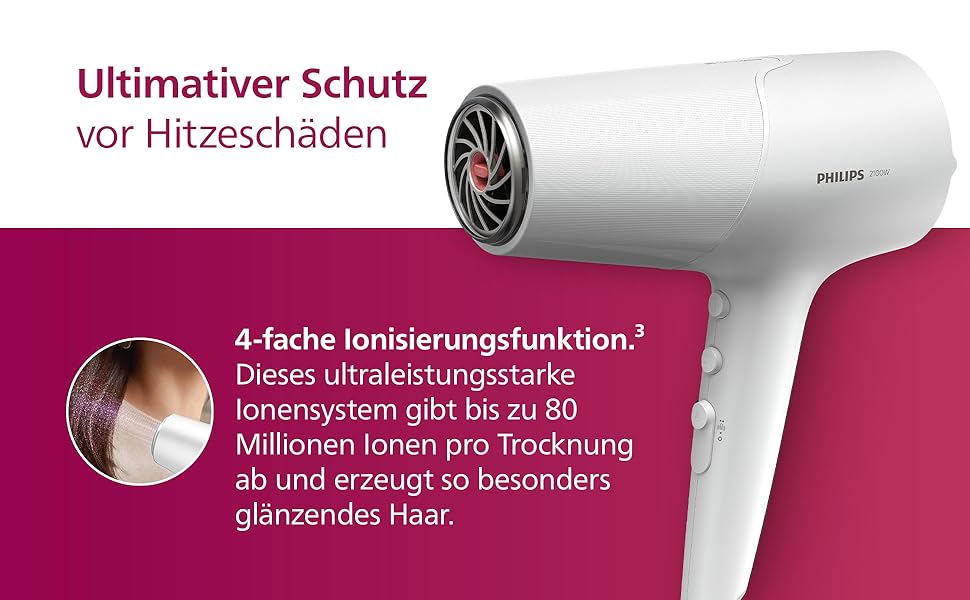 Фен для волосся Philips 5000 Series BHD500/20 з технологією ThermoShield, іонізацією, 2100 Вт, білий, з диффузором та стилізуючою насадкою