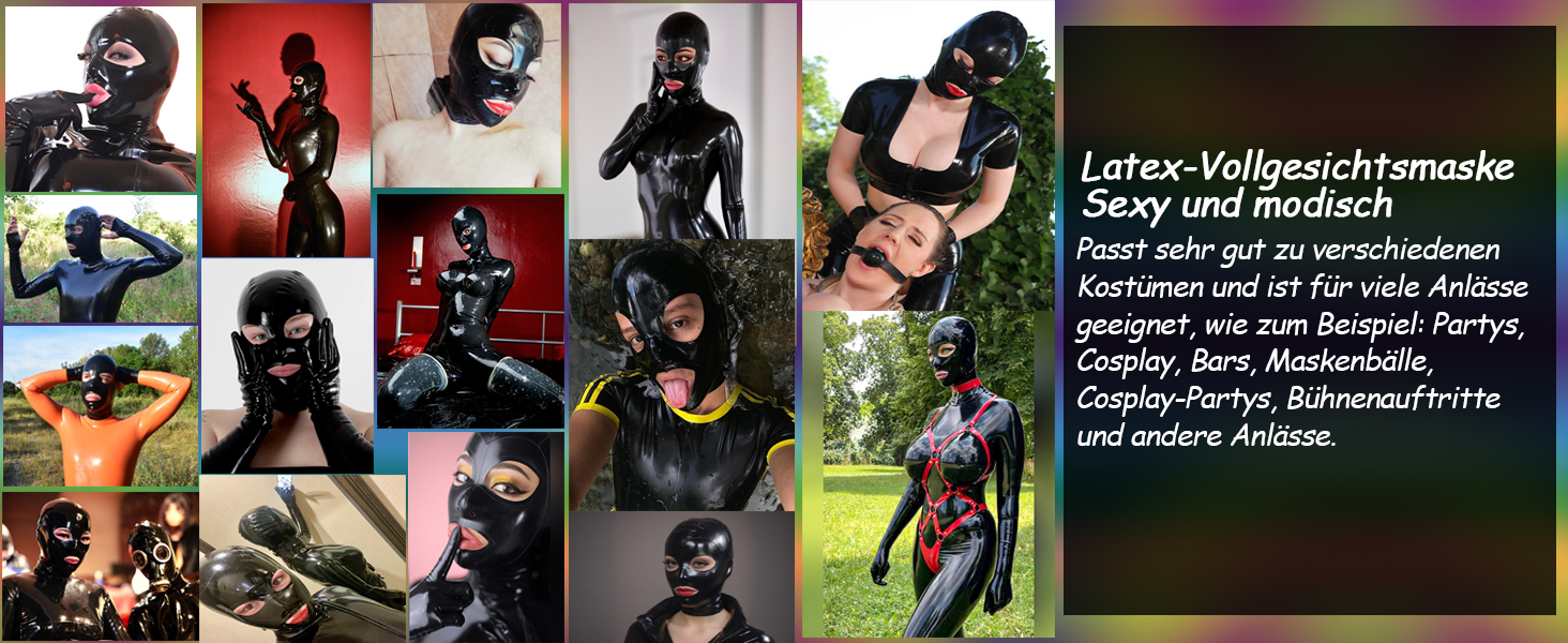 Латексна маска для БДСМ, Фетіш, Косплей з блискавкою на спині - чорна