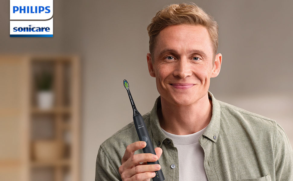 Електрична сонічна зубна щітка Philips Sonicare 4100 HX3683/33 для дорослих, чорна, з насадкою Optimal White, дорожнім футляром та USB-зарядним пристроєм