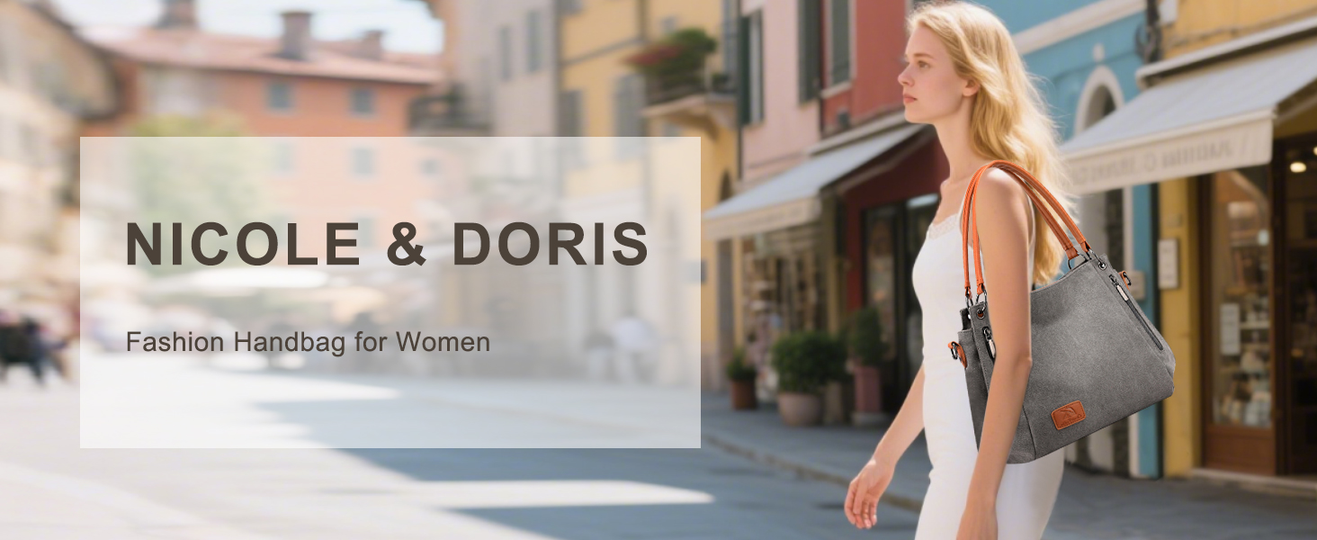Жіноча сумка через плече NICOLE & DORIS велика шопер-сумка з канвасу з від’ємним ременем для офісу, навчання та покупок, сіра