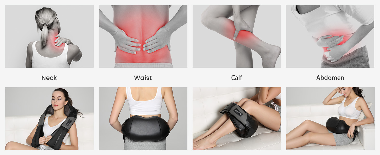 Масажер для шиї та плечей Nekteck 3D Shiatsu з підігрівом, глибокий тканинний масажер для спини та стоп від болю в м'язах, чорний