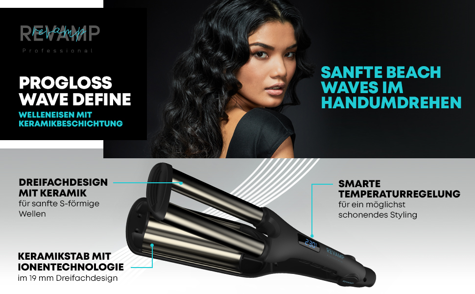 Конічний керамічний плойка Revamp Progloss Big Wand для локонів та хвиль (32-19 мм) з іонною технологією, підставкою та терморукавичкою