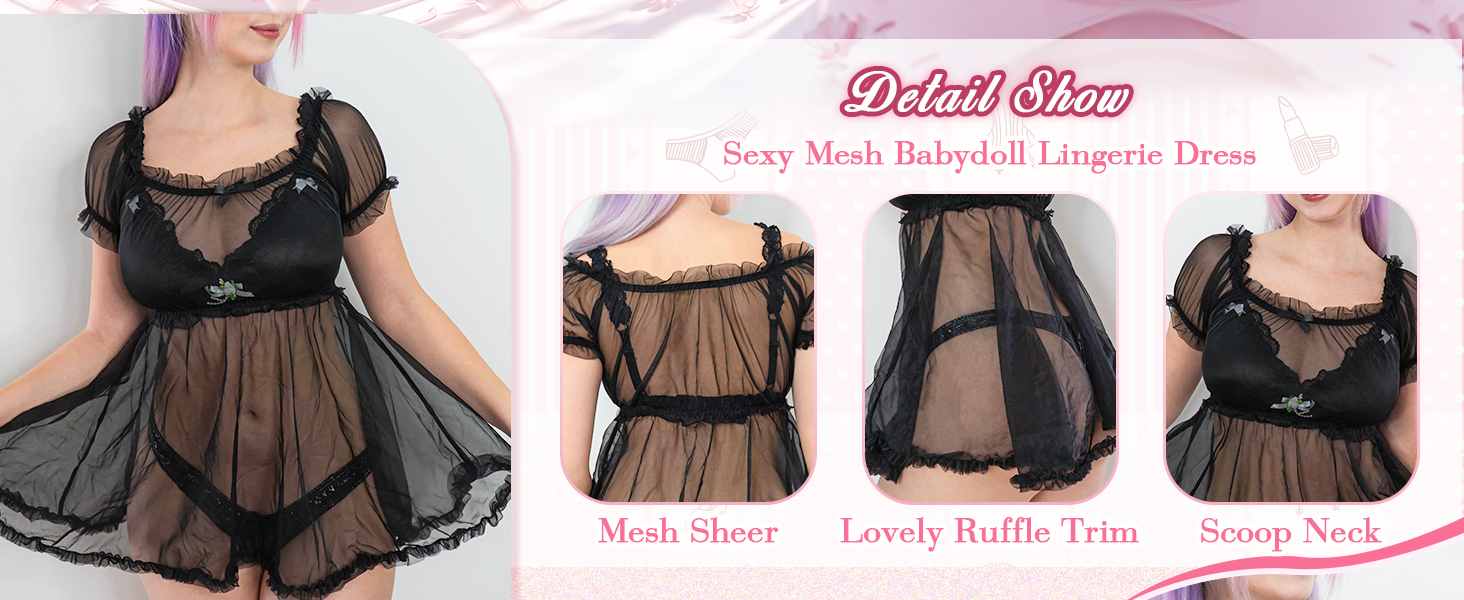 Прозора мереживна сукня-боді LittleForBig для дорослих та трансгендерів (Чорний, XXL)