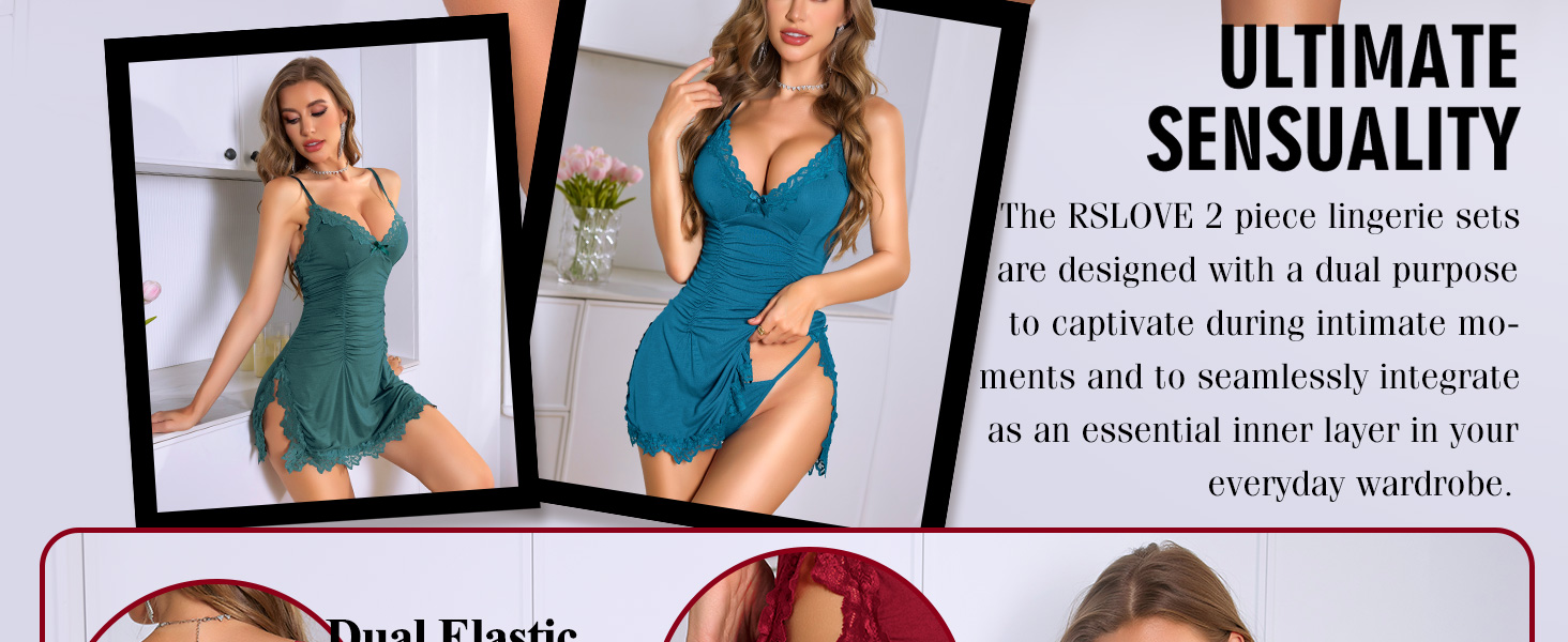 RSLOVE: Сексуальна нічна сорочка-бабідолль для жінок - мереживна піжама, сукня, чорний, розмір M