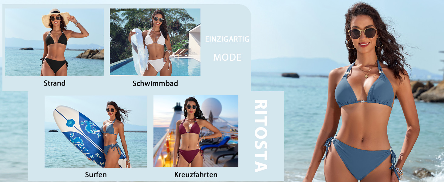 Сексуальний жіночий купальник-бікіні Triangel з шнурівкою, push-up, з перлами, чорний