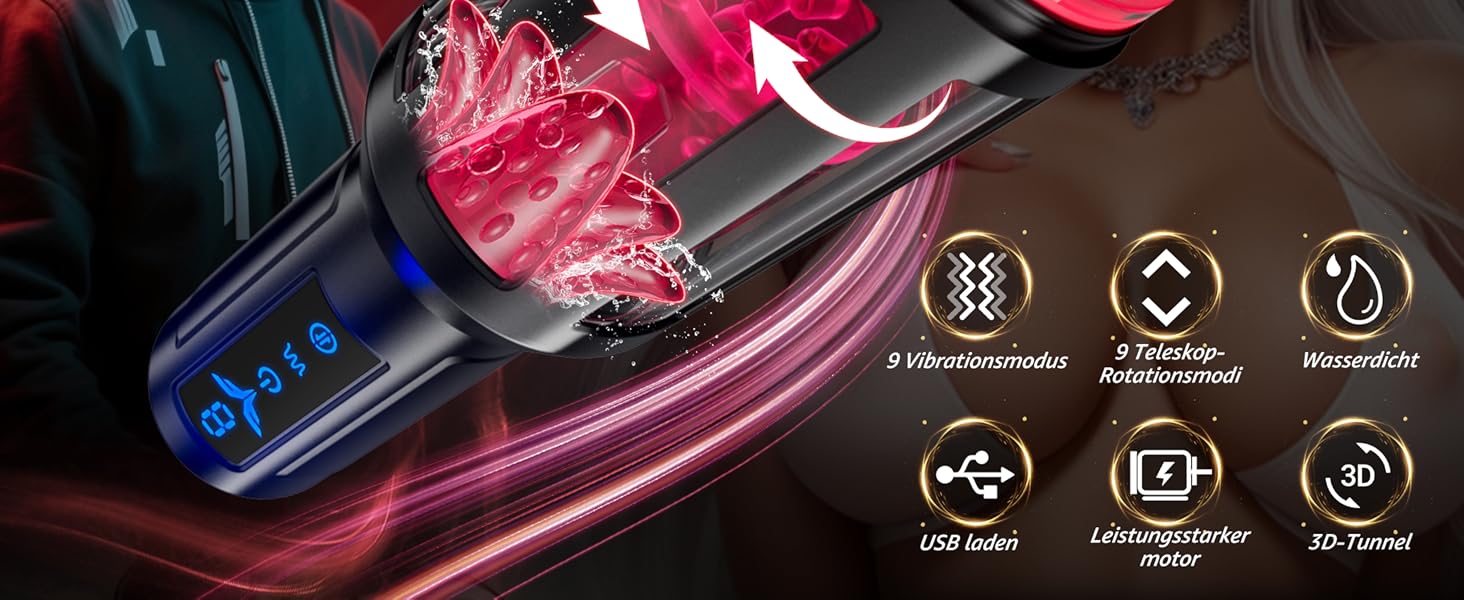 Електричний мастурбатор 4-в-1 для чоловіків з 9 режимами вібрації та телескопічною функцією, іграшка для сексу з імітацією ротової порожнини