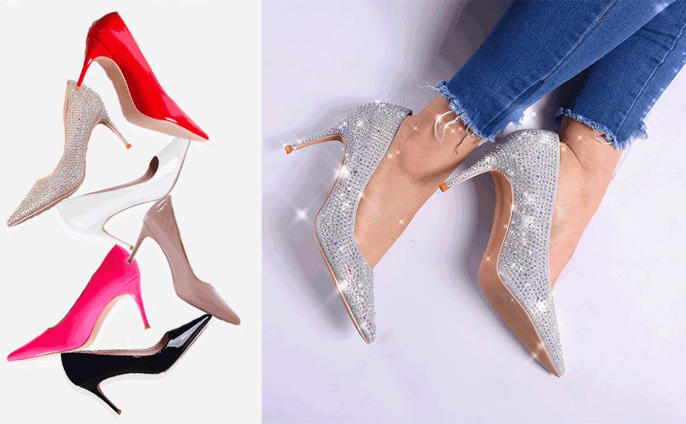 Жіночі туфлі-човники GENSHUO на шпильці 8 см, білі лаковані класичні підбори з закритим носком для вечірок та весіль, розмір 40 EU