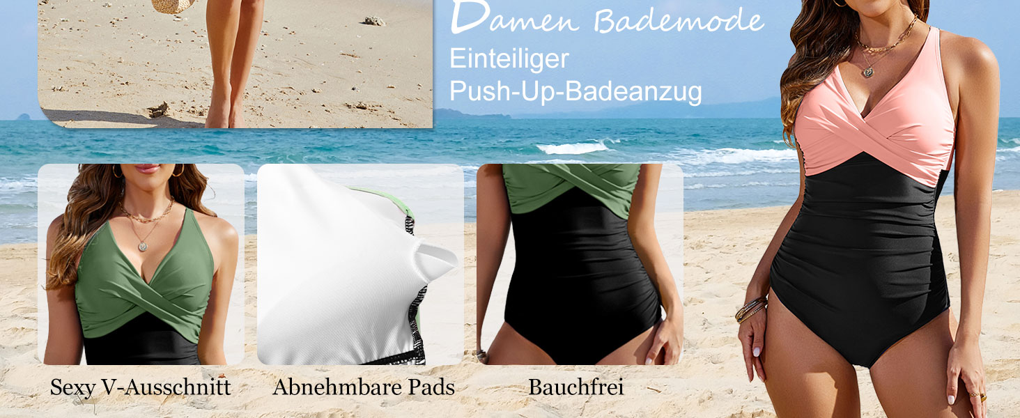 Зелений купальник суцільний Tuopuda з вирізом, Push Up, для жінок, Plus Size XXL