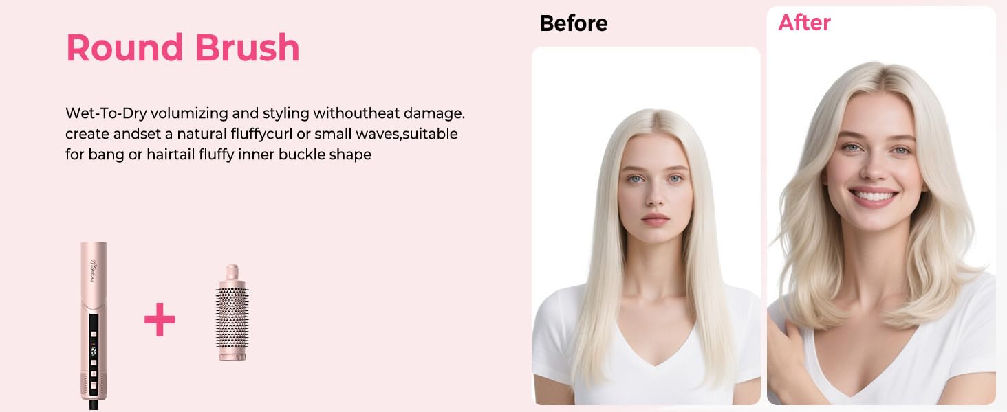 Набір стайлер для волосся 7 в 1 Atopskins Airstyler Pro: фен з дифузором, круглі щітки, випрямляч та плойка для beach waves, Creamrosa