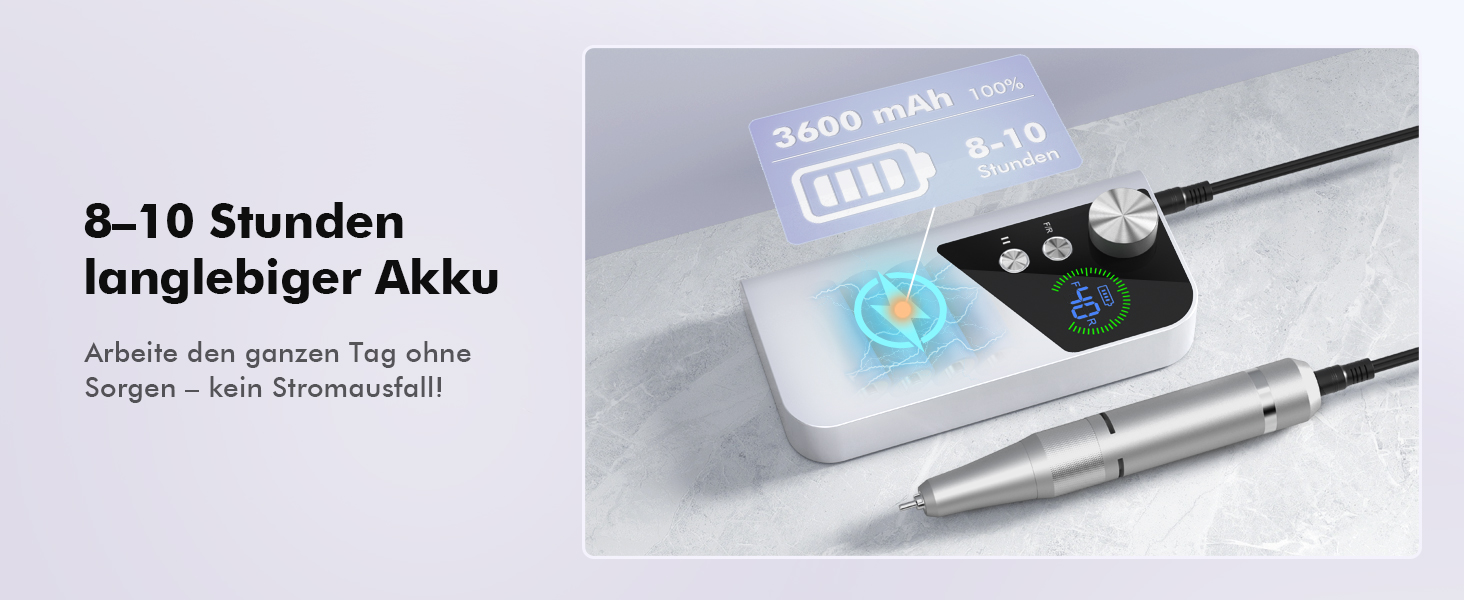 Професійний електричний апарат для манікюру та педикюру HOMEASY 40 000 об/хв, портативний фрезер для нігтів з LCD-дисплеєм, акумуляторний набір з 6 насадок, білий