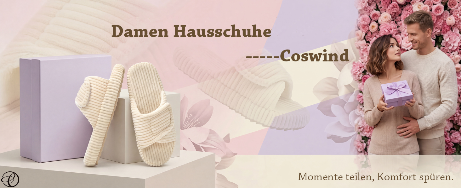 Жіночі домашні капці Coswind з ефектом пам'яті (Memory Foam), відкритий носок, вельветові пантофлі, бежеві, розмір 39/40 EU