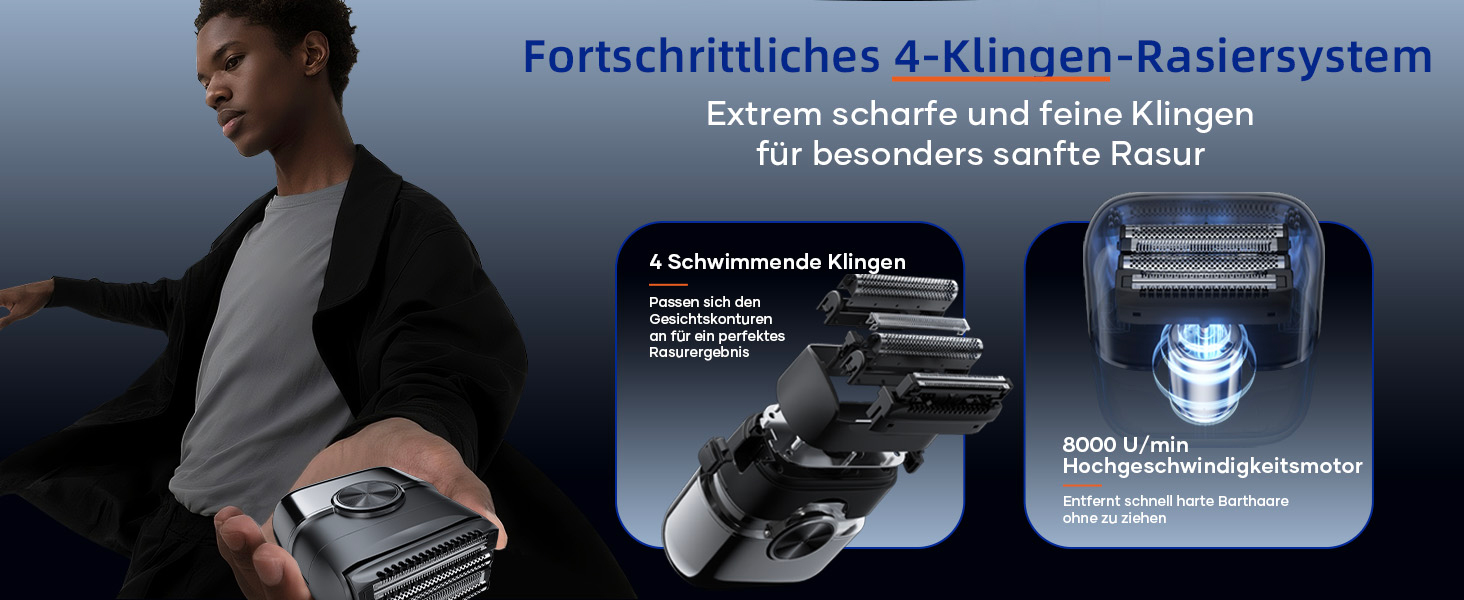 Електробритва для чоловіків Kensen Mini 4D Foil Shaver, водонепроникна портативна бритва для обличчя та бороди, USB-C зарядка, для подорожей