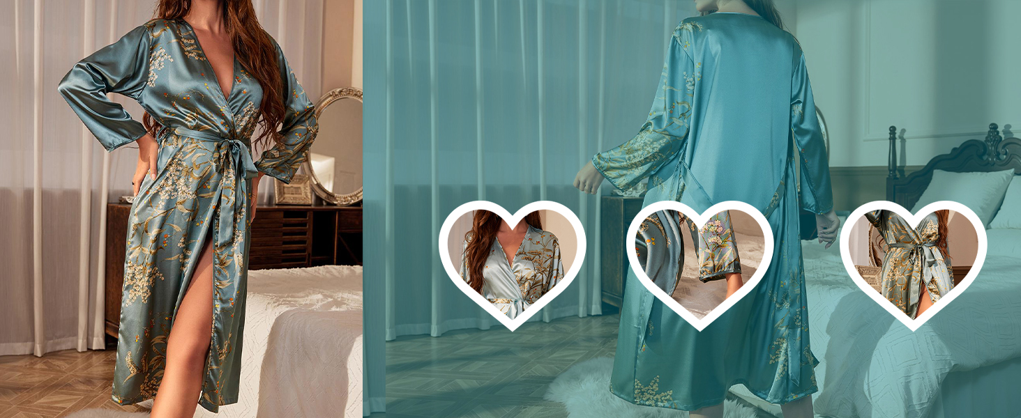 Жіночий халат FEOYA з шовковистого атласу, легкий, довгий, з V-подібним вирізом, для вечірки, весілля, дому, ніжної домашньої атмосфери, чорний