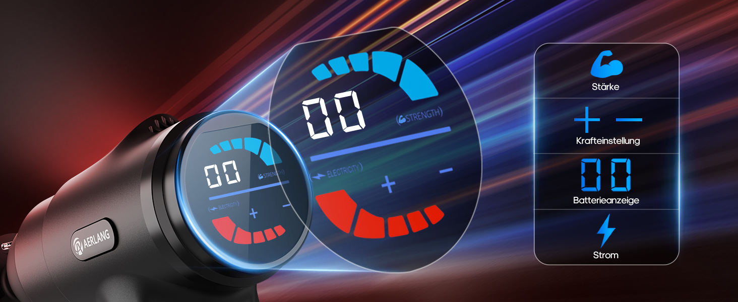 Перкусійний масажер AERLANG з функцією підігріву, масажна пістолет з LED-дисплеєм, 20 рівнів інтенсивності та 7 насадками, чорний