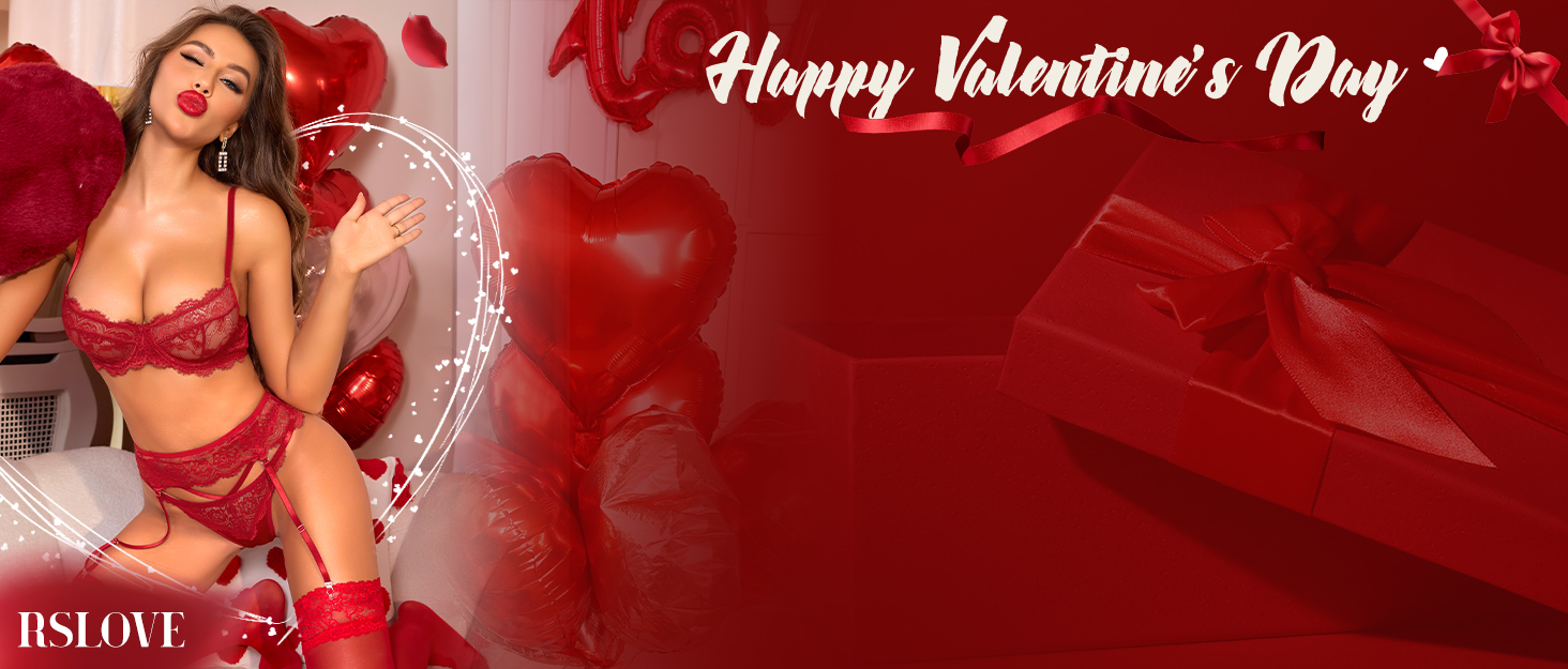 Комплекти спідньої білизни RSLOVE для жінок - сексуальна білизна, комплект бюстгальтера та трусиків, 3 штуки, червоний