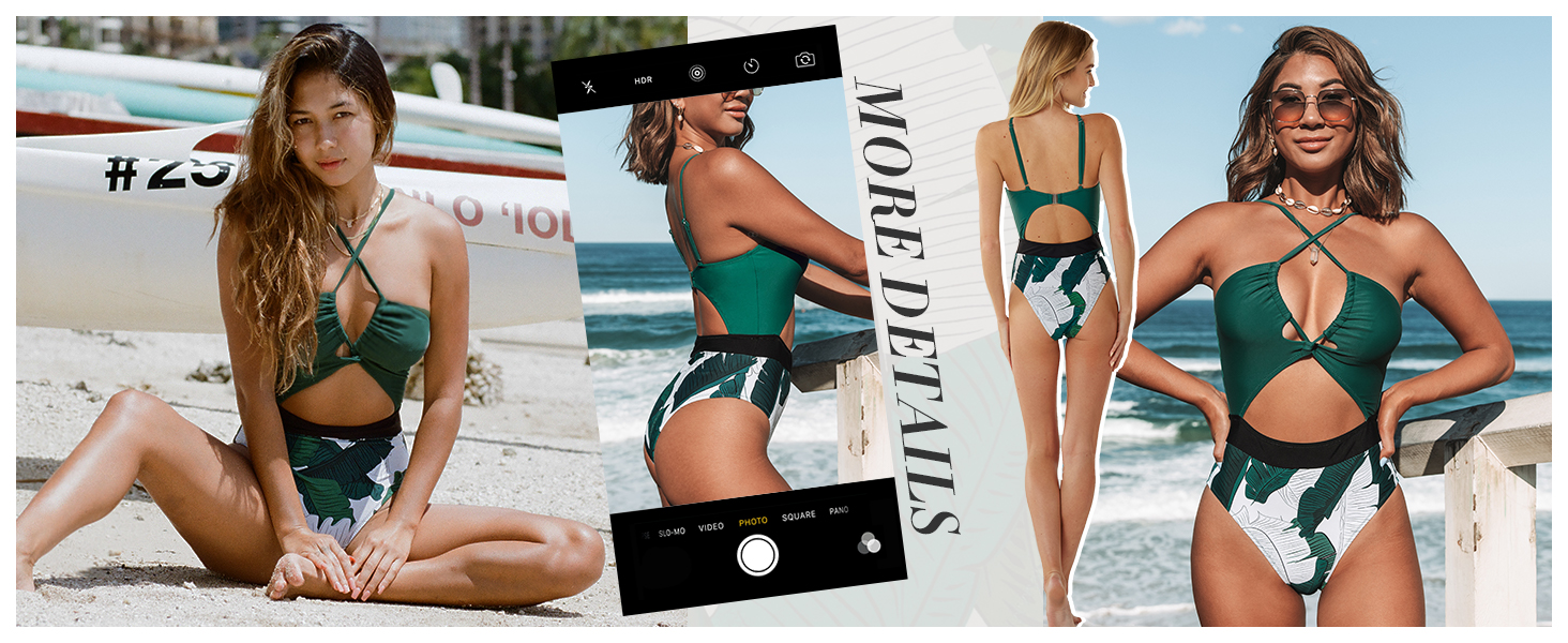 Купальник жіночий Cupshe з шнуванням, монокіні з принтом тварини, вирізи, перехрещення, чорний