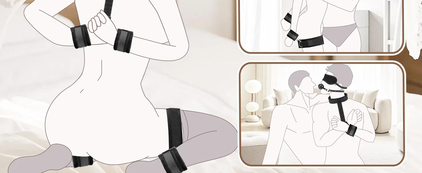 Набір для БДСМ для пар: кайдани, наручники, фіксатори для ніг та рота. Міцний набір для сексуальних ігор.