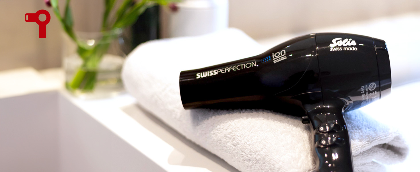 Фен для волосся Solis Swiss Perfection 440 з іонізацією, 2300 Вт, AC-мотор, 3 температурні та 2 швидкісні режими, чорний