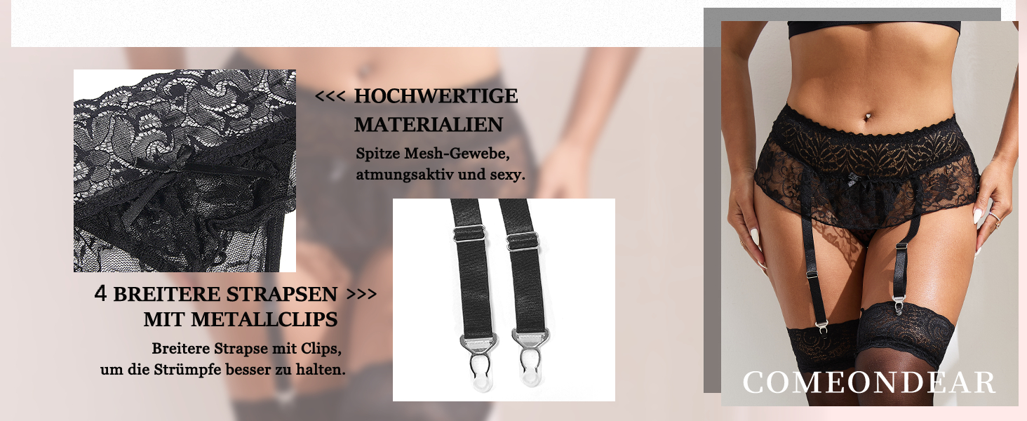 Сексуальний стрінги з кліпсами для жінок великих розмірів, мереживо, стріп-ремені, широкі лямки, комплект нижньої білизни, стрінги з підтримкою, стрінги з металевими кліпсами, гarter belt, великі розміри, чорний, M-L