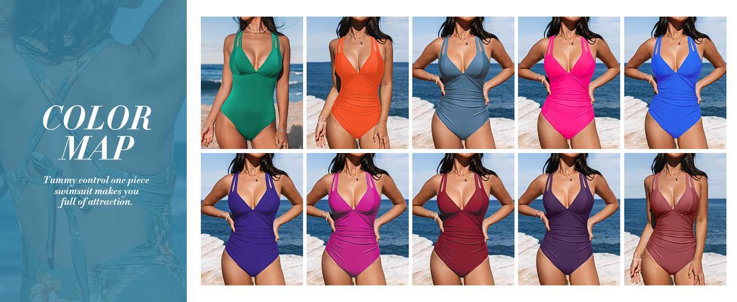 Купальник CUPSHE з V-подібним вирізом, корегуючими складками та глибоким вирізом на спині, одноцільний, оливковий/тропічний, для жінок