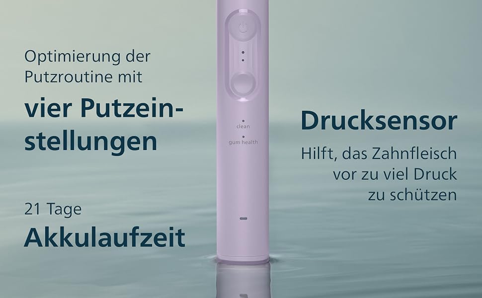 Електрична сонічна зубна щітка Philips Sonicare Series 4100 з датчиком тиску, 4 режимами чищення та дорожнім футляром, HX4044/52, Фіолетова