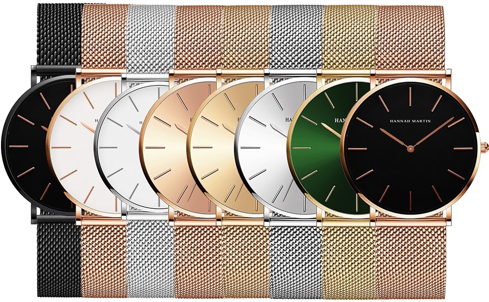 Жіночий аналоговий кварцовий годинник з міланового плетіння (сталь), водонепроникний, ультратонкий набір з браслетами (чорний циферблат, сріблястий ремінець)