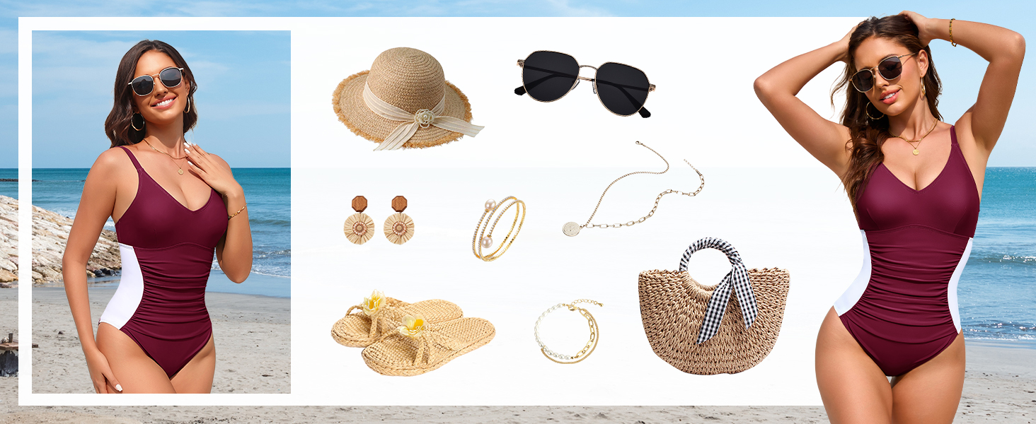 Чоловічий купальник Badeanzug Damen Bauchweg Figurformend Sexy V-Ausschnitt One Piece Swimsuit Verstellbare Schultergurte Seitentaille mit Farbblock Schwimmanzug Schwarz L