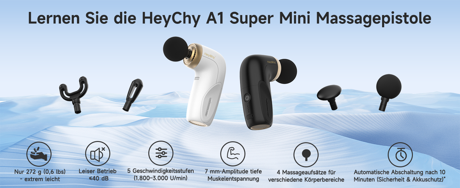 Міні-перкусійний масажер HEYCHY A1 Super Mini, 4 силіконові насадки, чорний