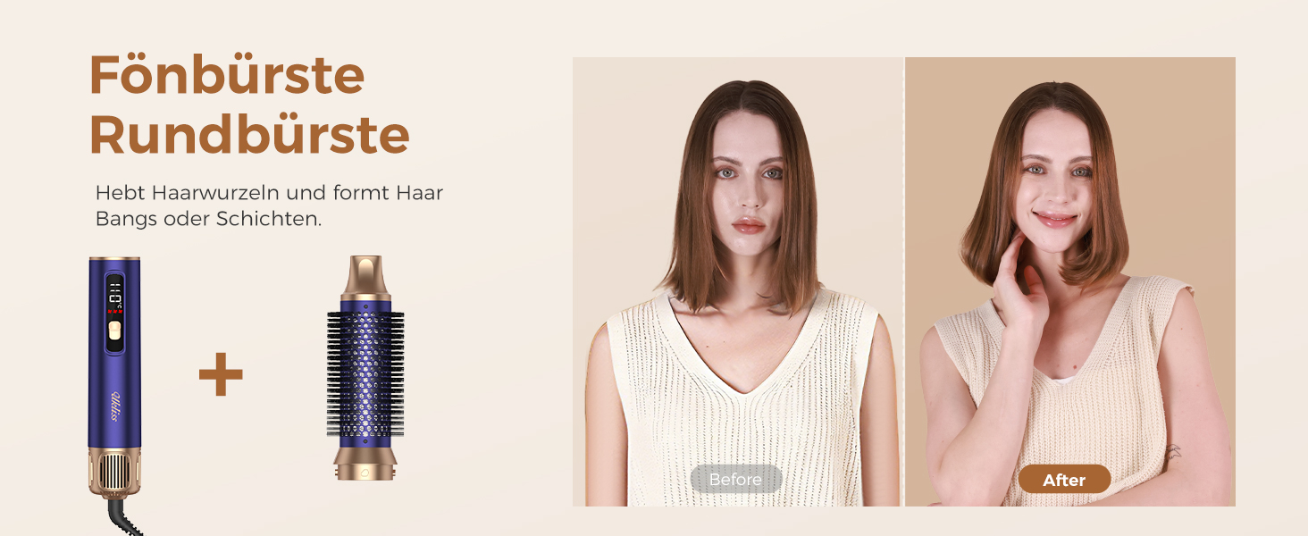 Мультистайлер для волосся 6 в 1 UKLISS Air Styler Set з дифузором, LCD-дисплеєм та насадами для завивки, сушіння та вирівнювання, 1000 Вт, Gold Blue
